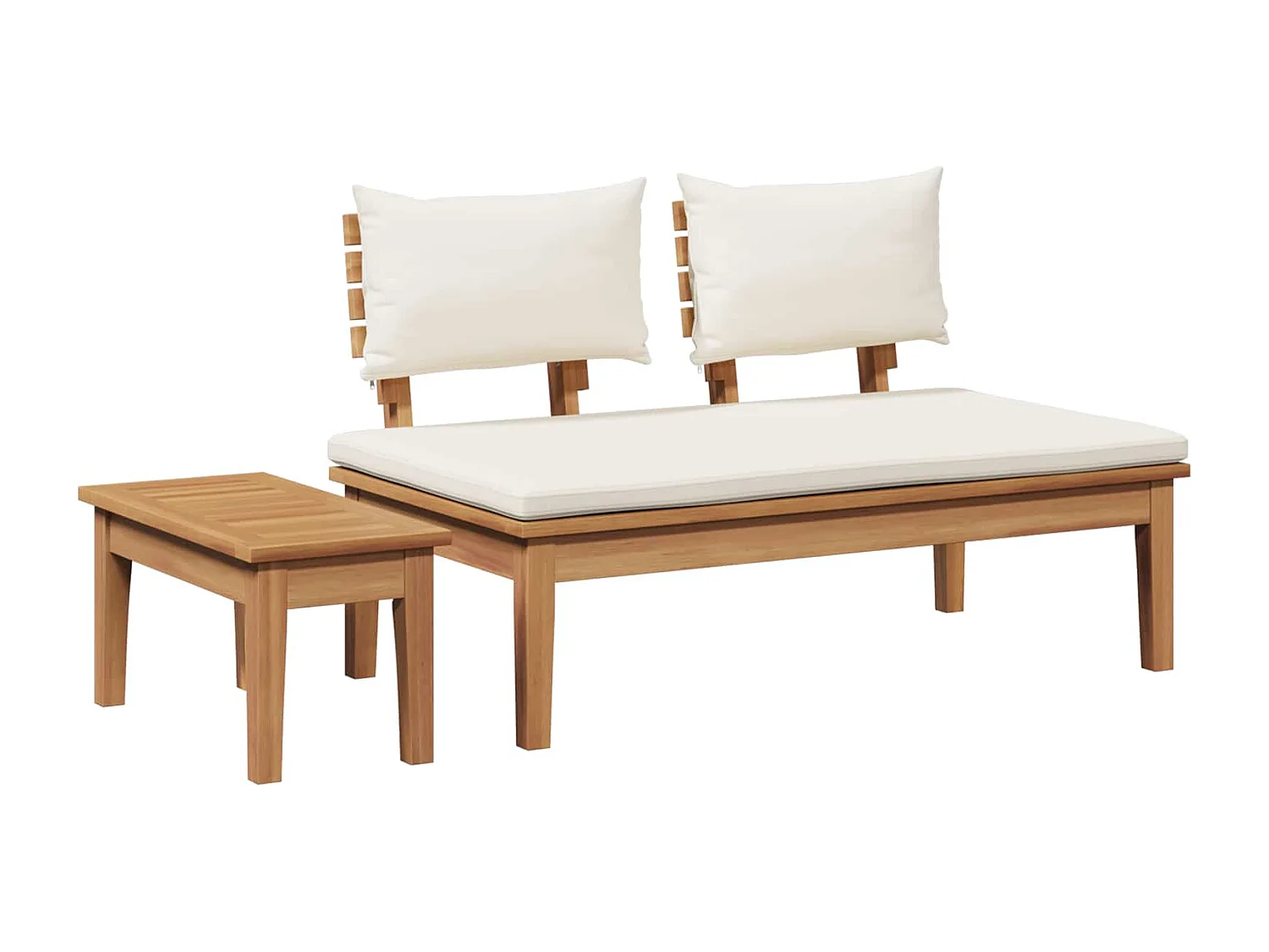 Banc de jardin 2 pcs Crème et marron Bois de teck massif