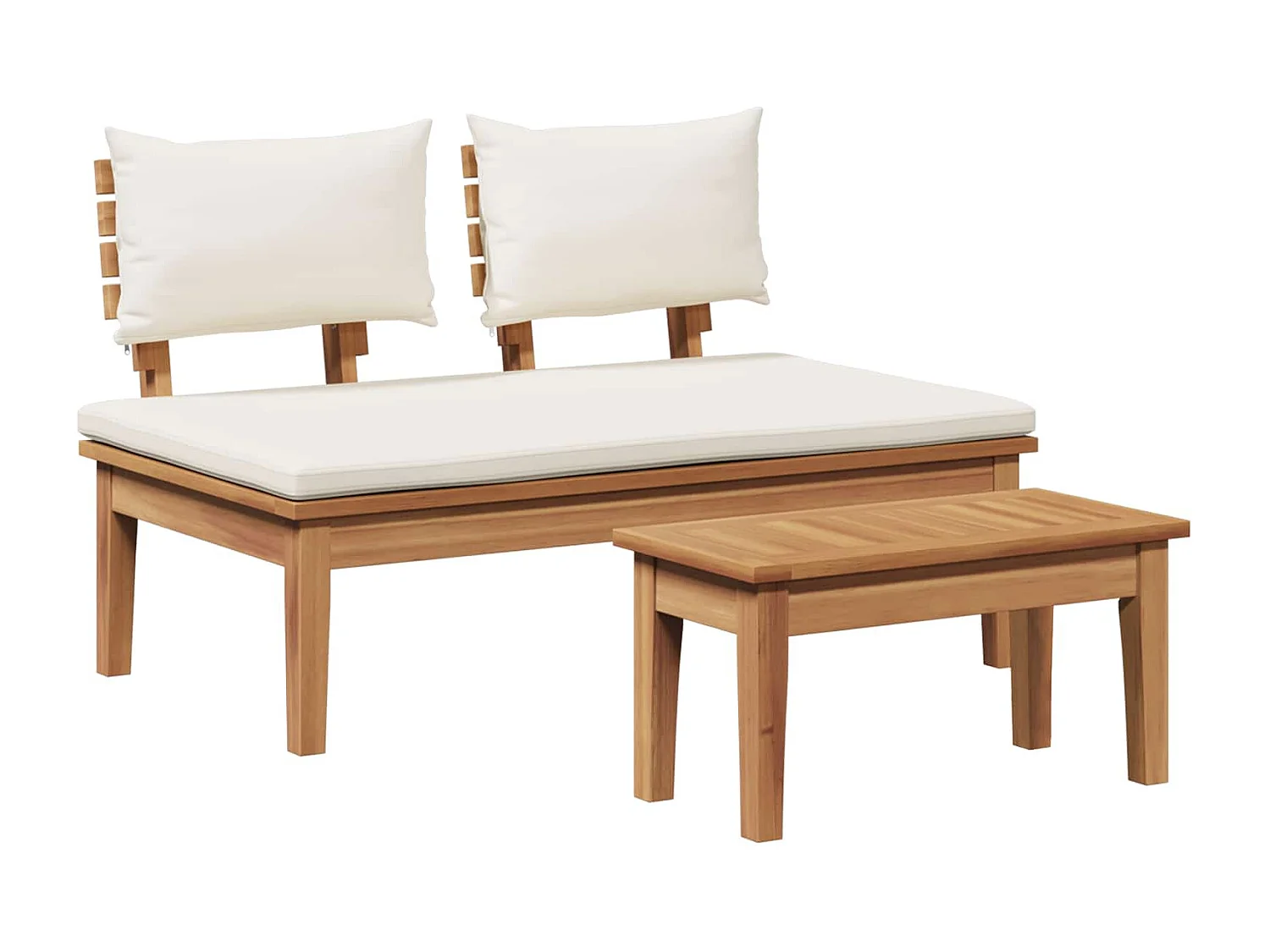 Banc de jardin 2 pcs Crème et marron Bois de teck massif