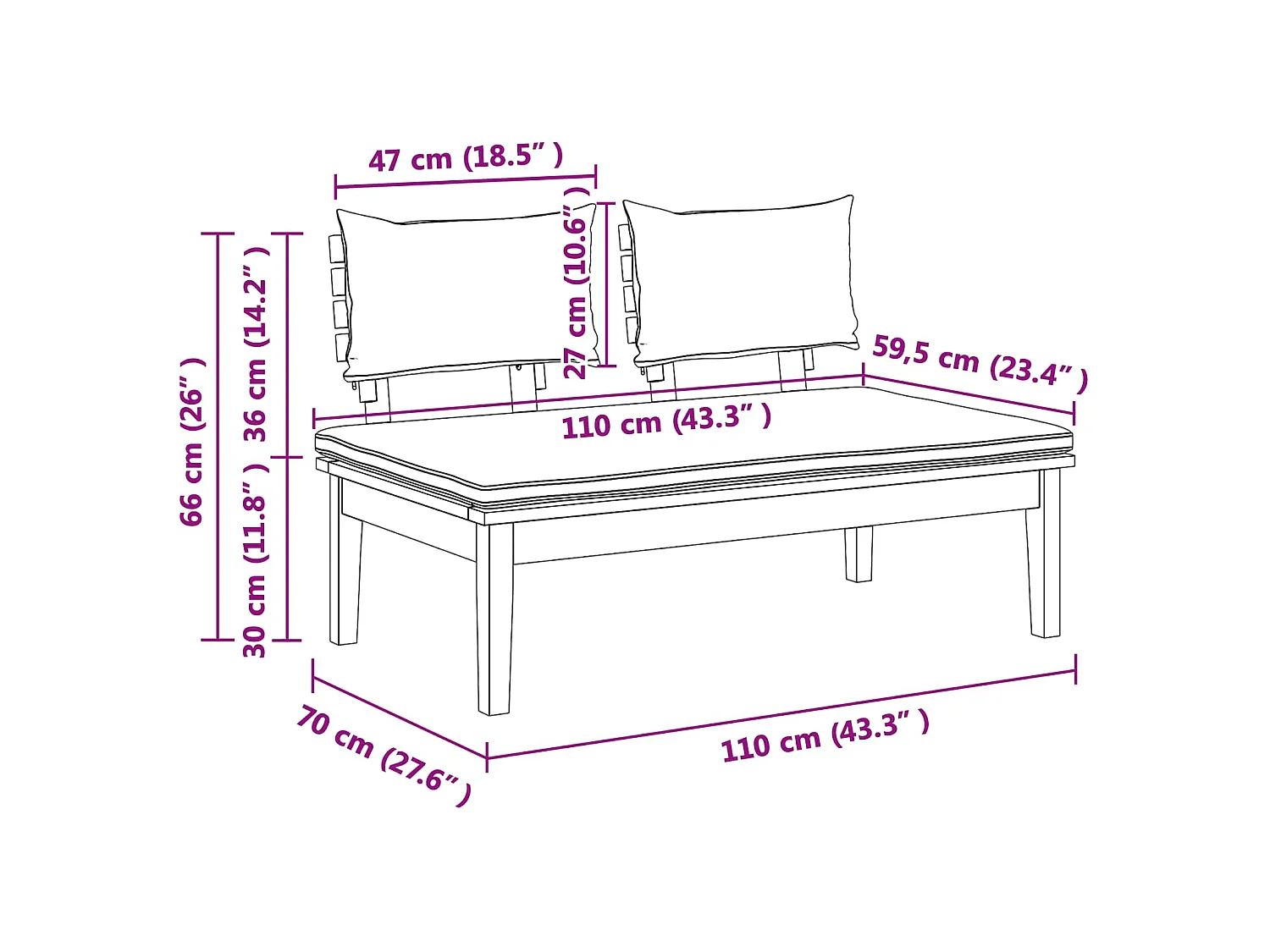 Ensemble banc et table de jardin 2 pcs Crème et marron