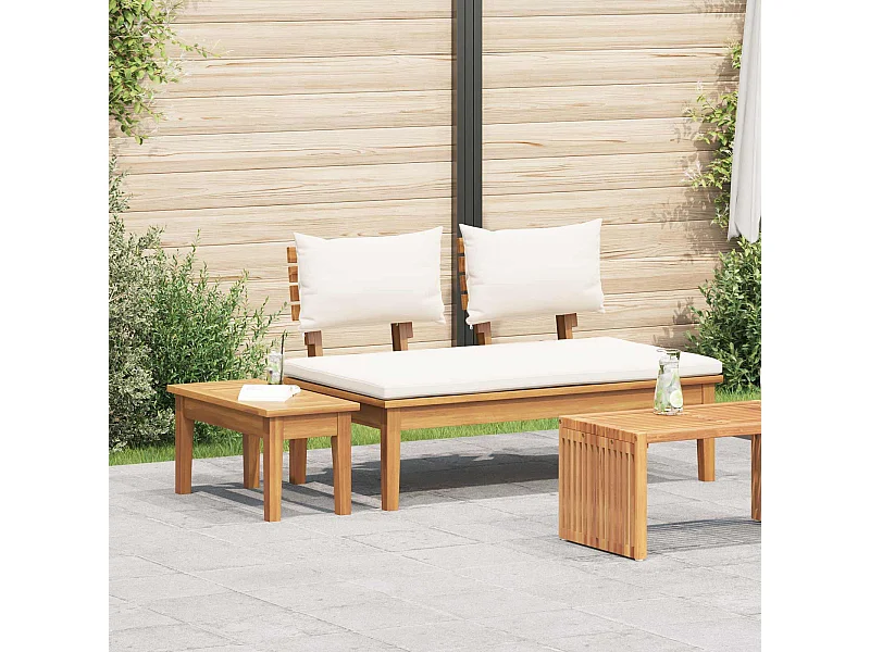 Banco de jardín 2 pcs Crema y marrón Madera maciza de Teca
