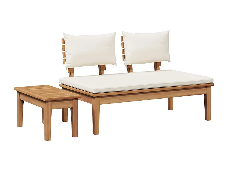 Banc de jardin 2 pcs Crème et marron Bois de teck massif
