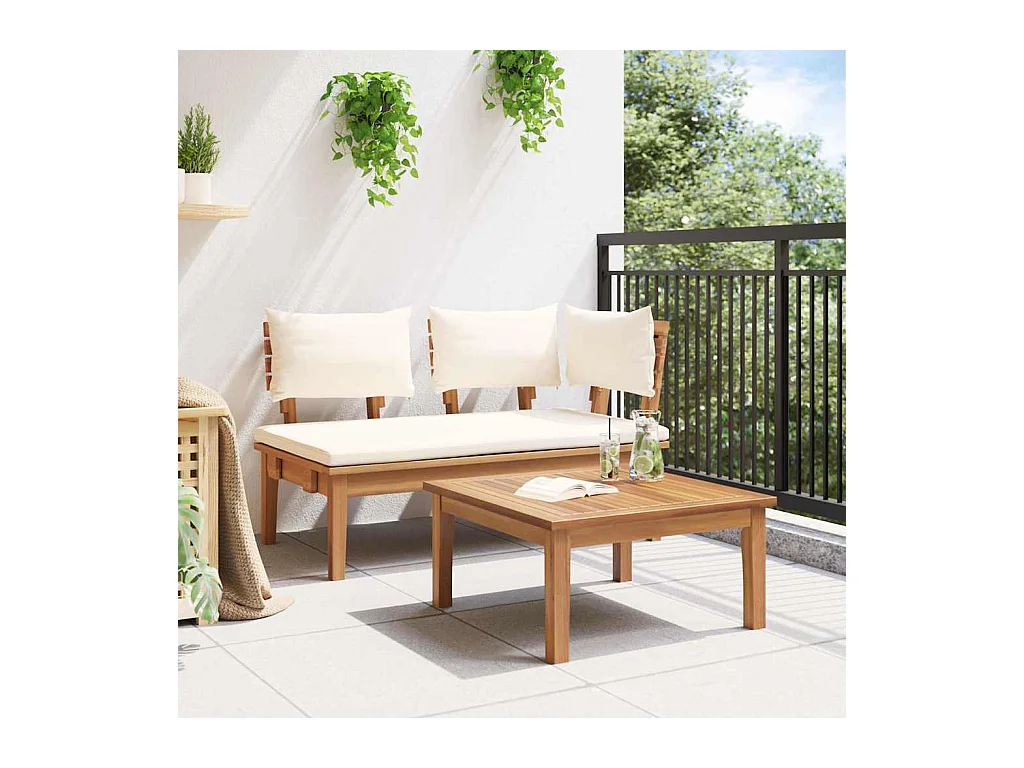 Gartenbank 2 pcs Braun Massivholz Teak