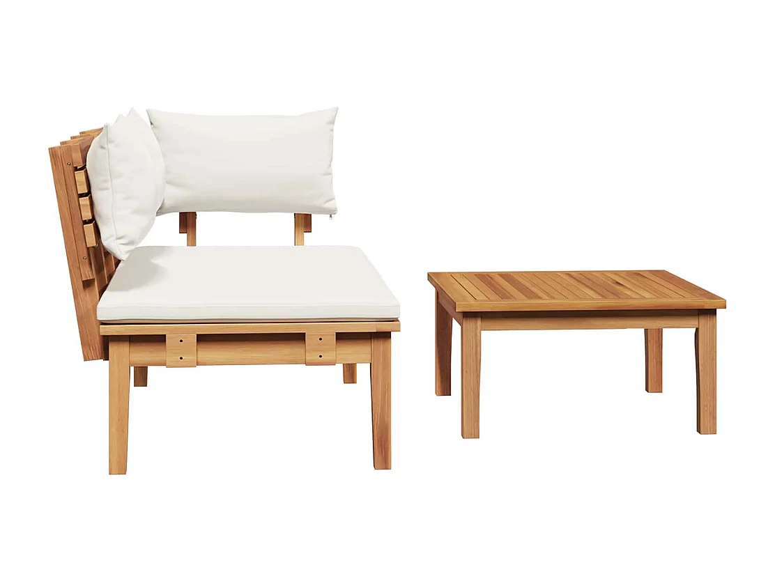 Banc de jardin 2 pcs Crème et marron Bois de teck massif