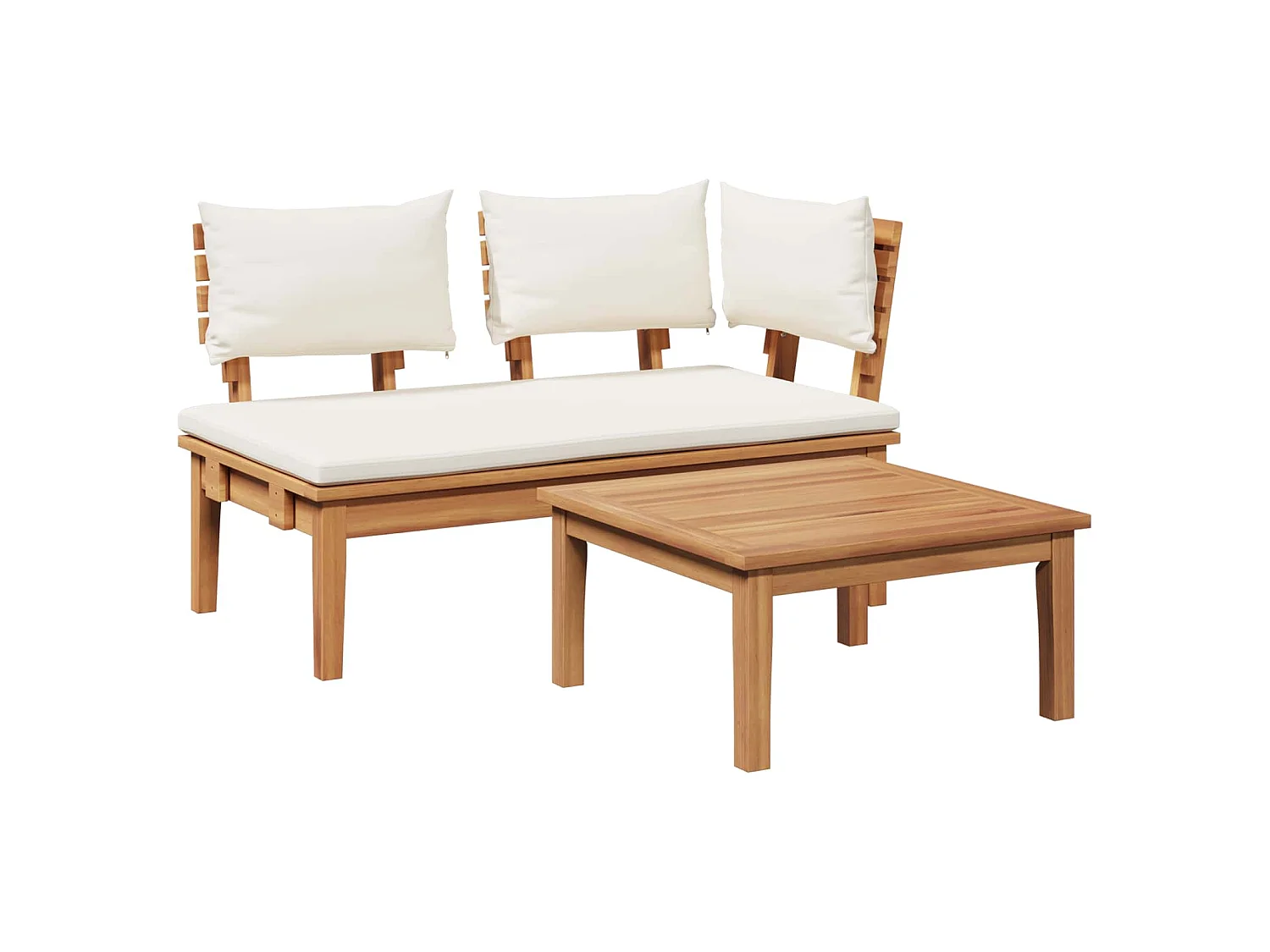 Tuinbank en Tafelset 2 pcs Crème en bruin Massief teakhout