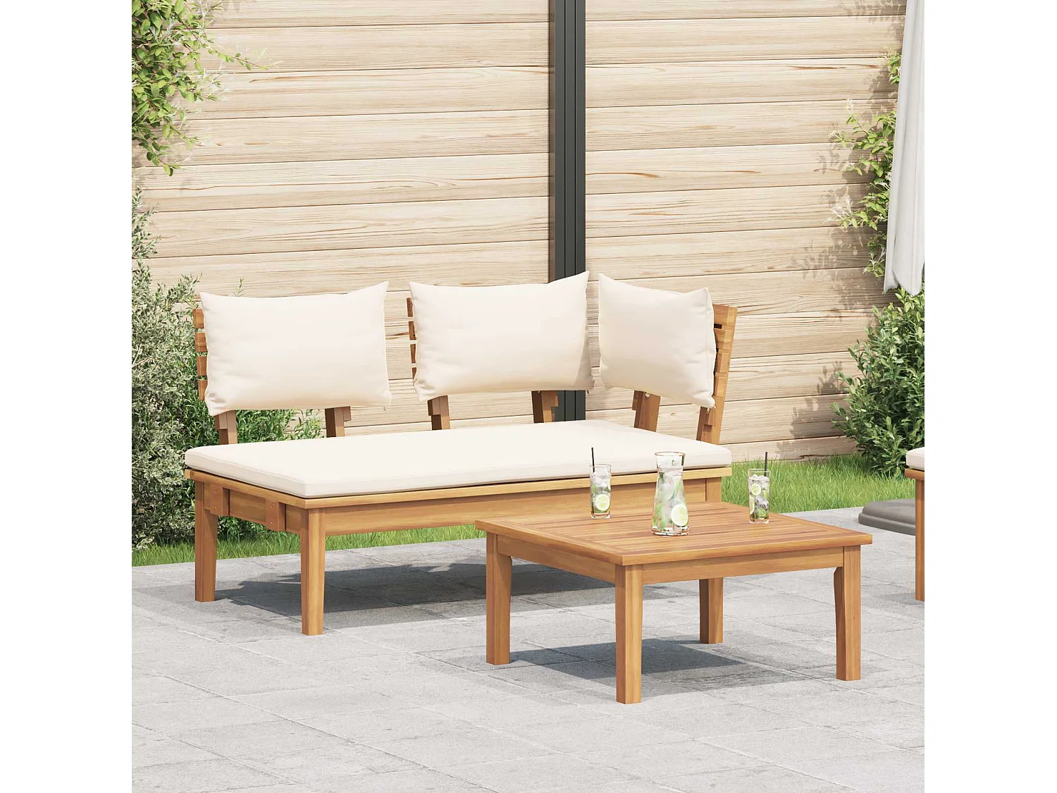 Tuinbank en Tafelset 2 pcs Crème en bruin Massief teakhout