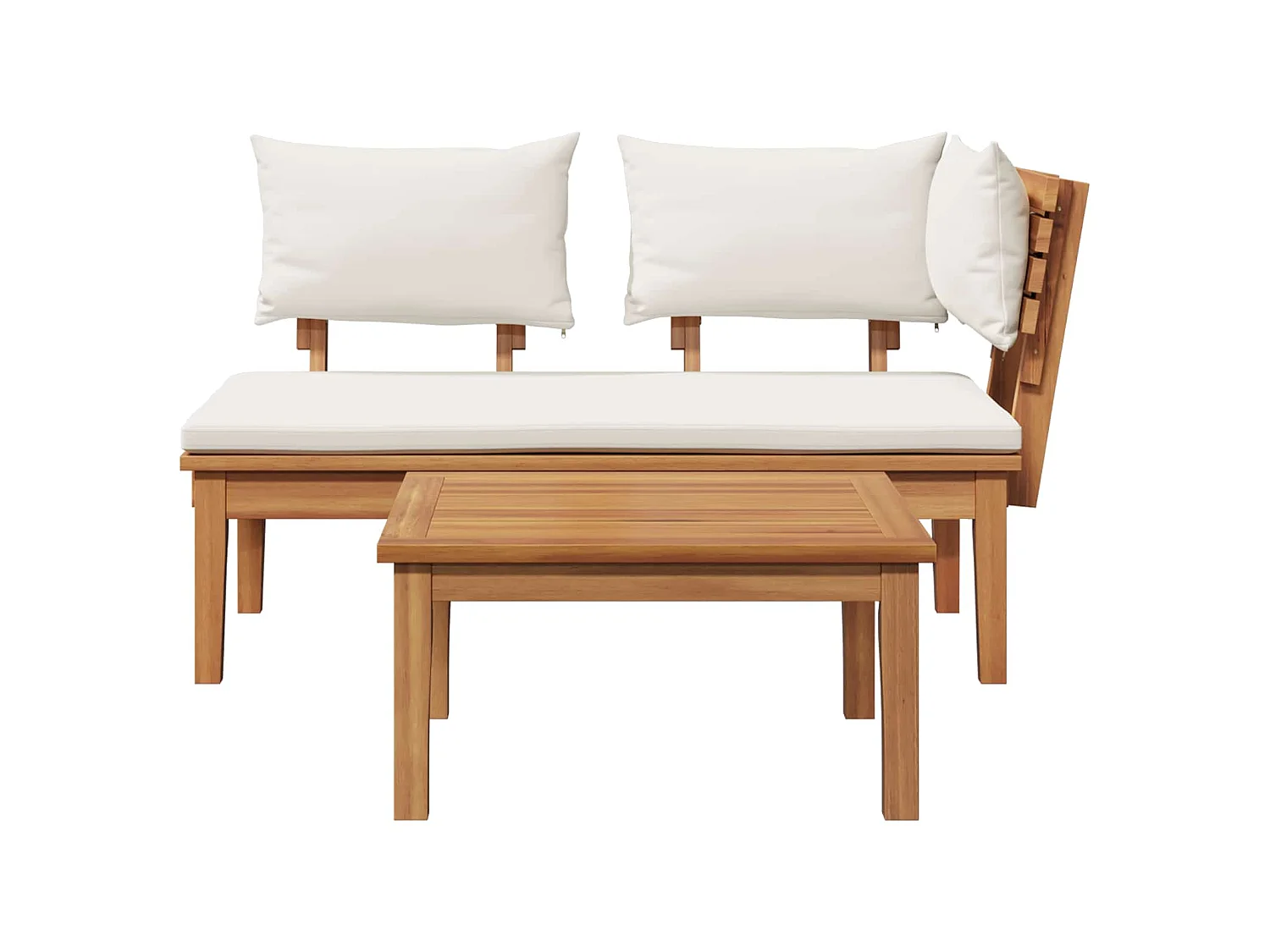 Tuinbank en Tafelset 2 pcs Crème en bruin Massief teakhout