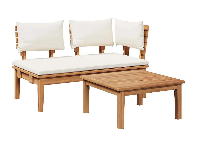 Tuinbank 2 pcs Crème en bruin Massief teakhout