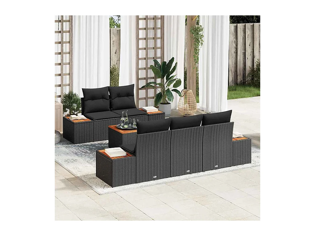 Ensemble de canapé de jardin avec coussin 6 pcs Noir Poly rotin