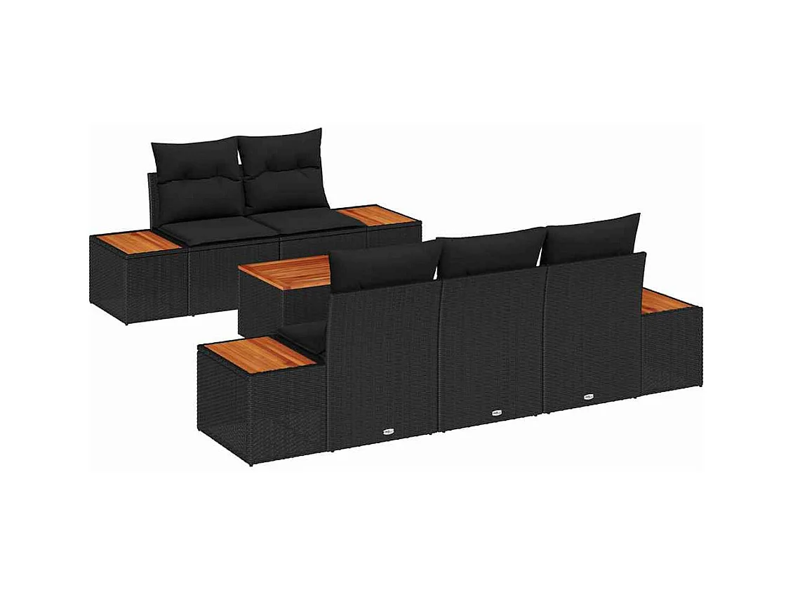 Ensemble de canapé de jardin avec coussin 6 pcs Noir Poly rotin