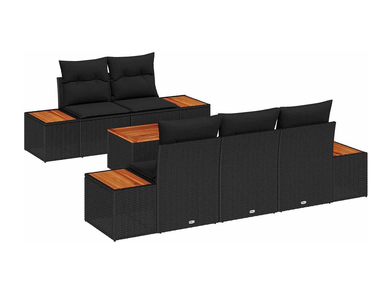 Ensemble de canapé de jardin avec coussin 6 pcs Noir Poly rotin