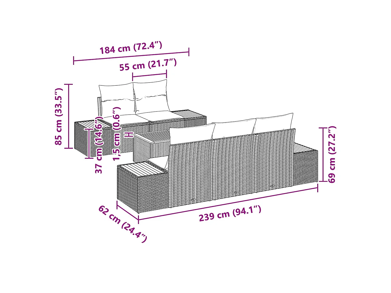 Ensemble de canapé de jardin 6 pcs Noir Poly rotin