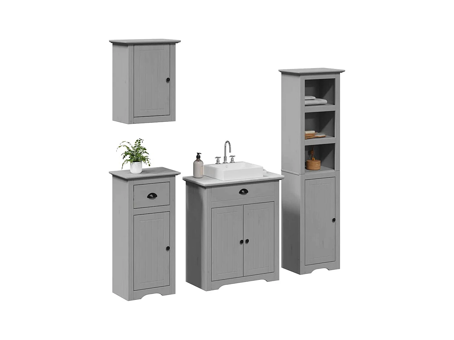 Meubles de salle de bain 4 pcs BODO gris bois de pin massif