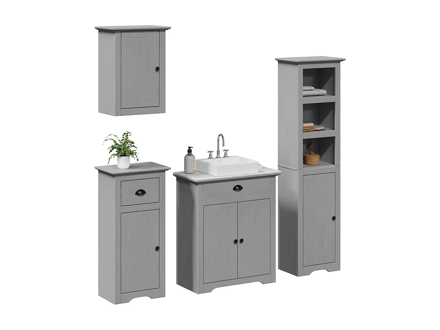 4 pcs conjunto de móveis para WC BODO pinho maciço cinzento