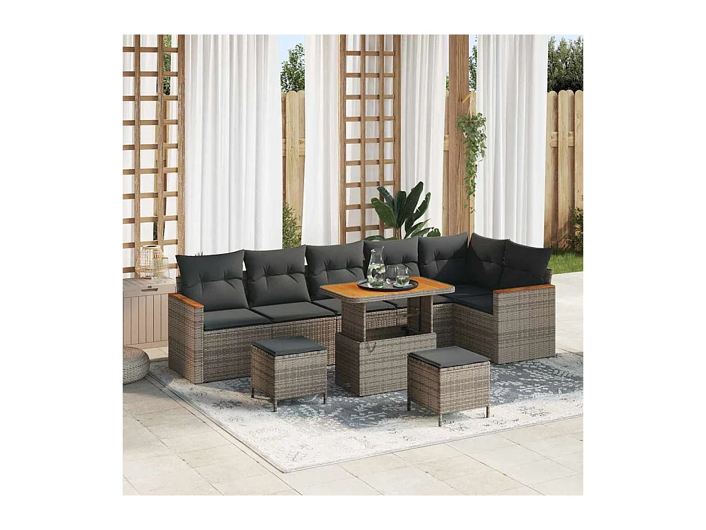 Ensemble de canapé de jardin avec coussin 9 pcs Gris Poly rotin