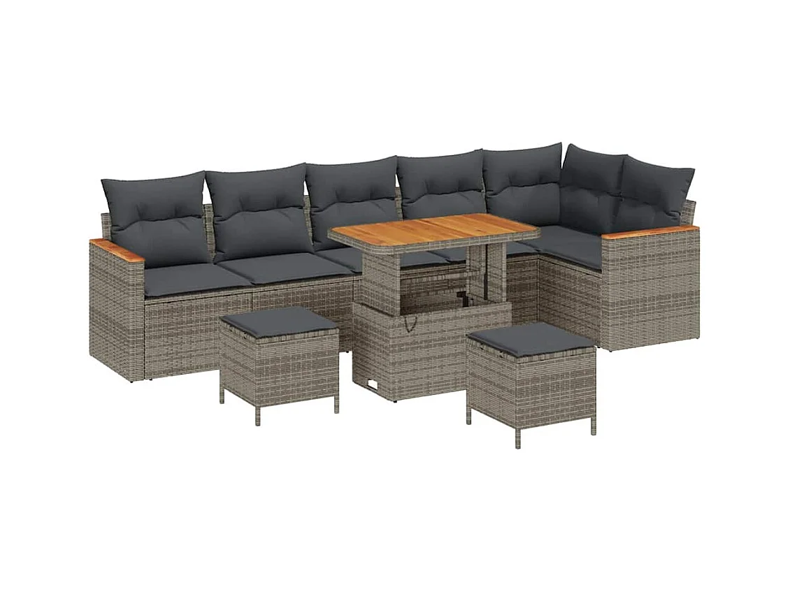 Ensemble de canapé de jardin avec coussin 9 pcs Gris Poly rotin