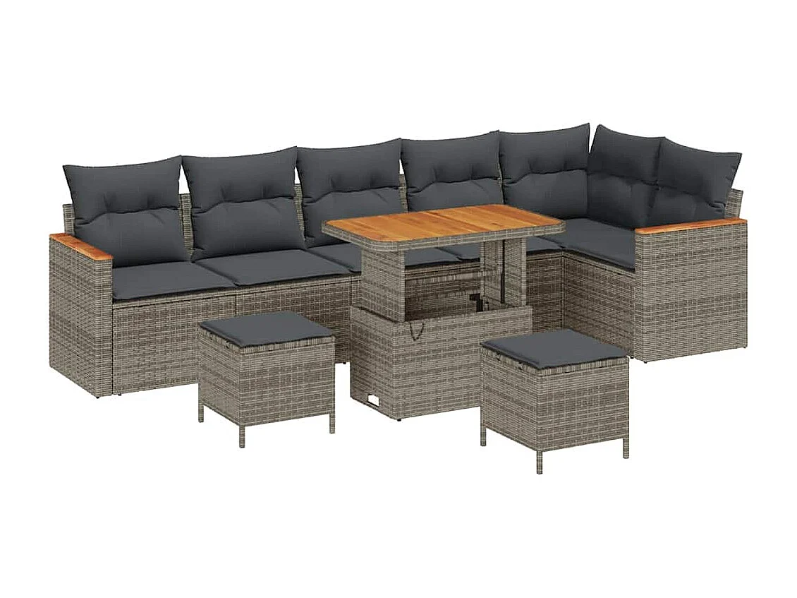 Conjunto de sofá de jardín con cojín 9 pcs Gris Poliratán