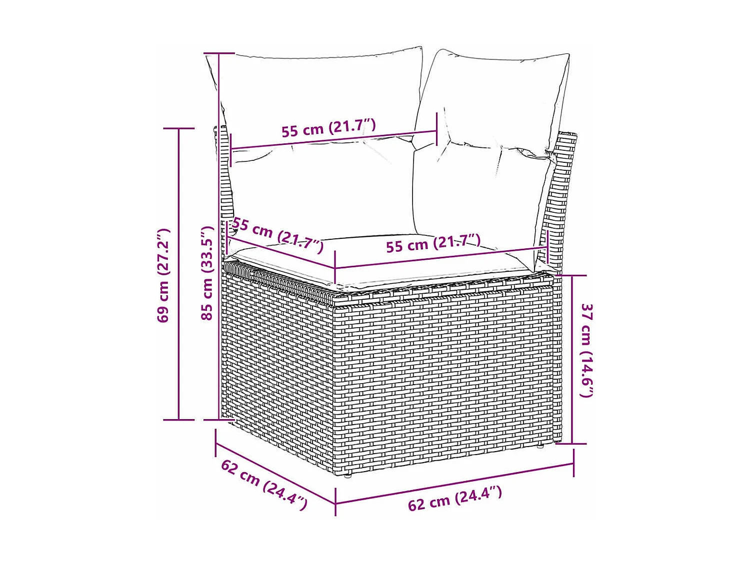 Conjunto de sofá de jardín con cojín 9 pcs Gris Poliratán