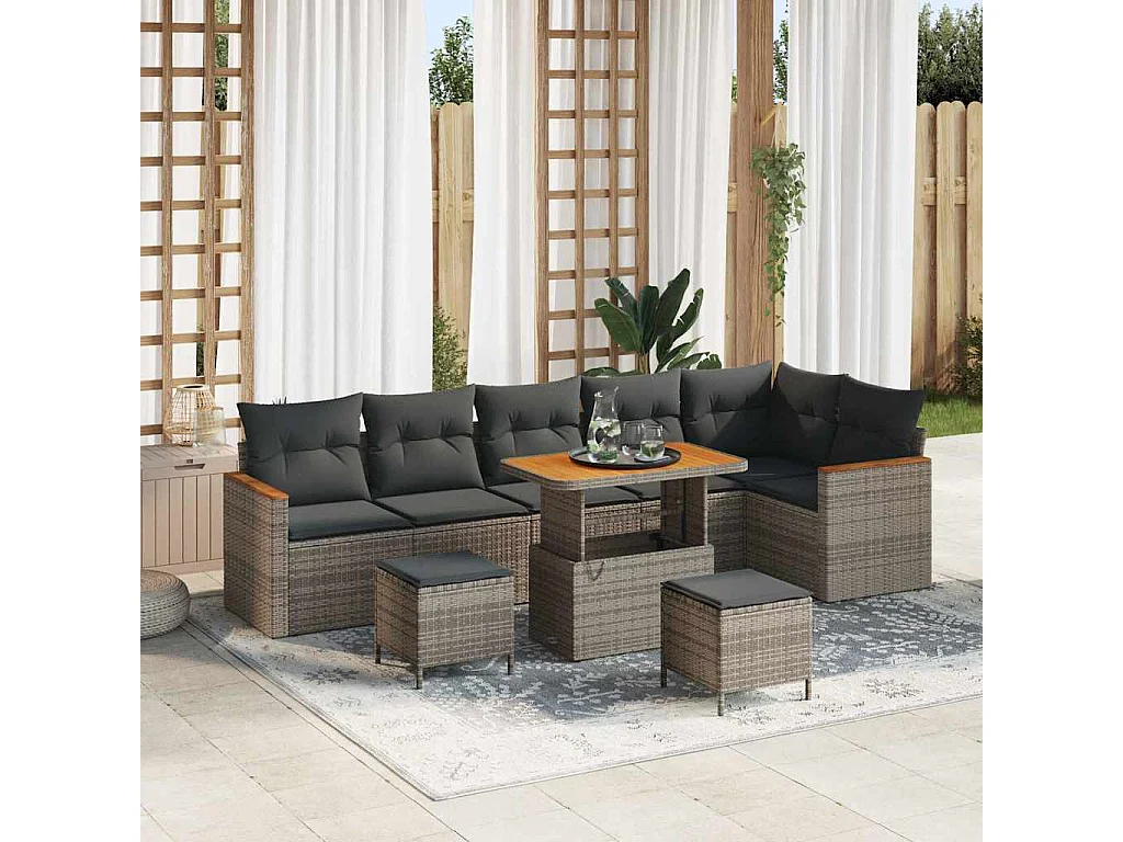 Set Divano da Giardino 9 pcs Grigio polyrattan