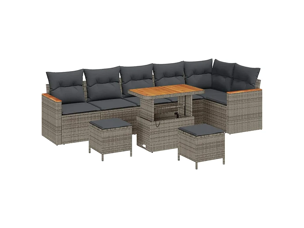 Set Divano da Giardino 9 pcs Grigio polyrattan