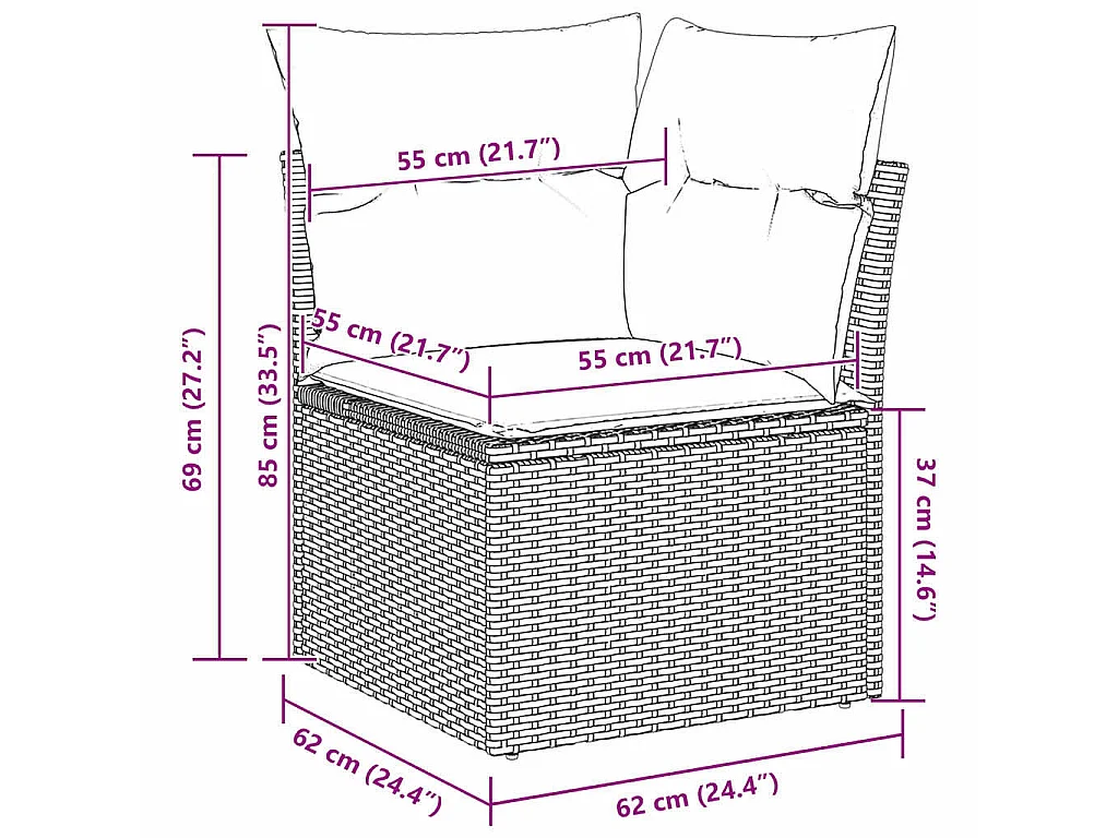 Set Divano da Giardino 9 pcs Grigio polyrattan