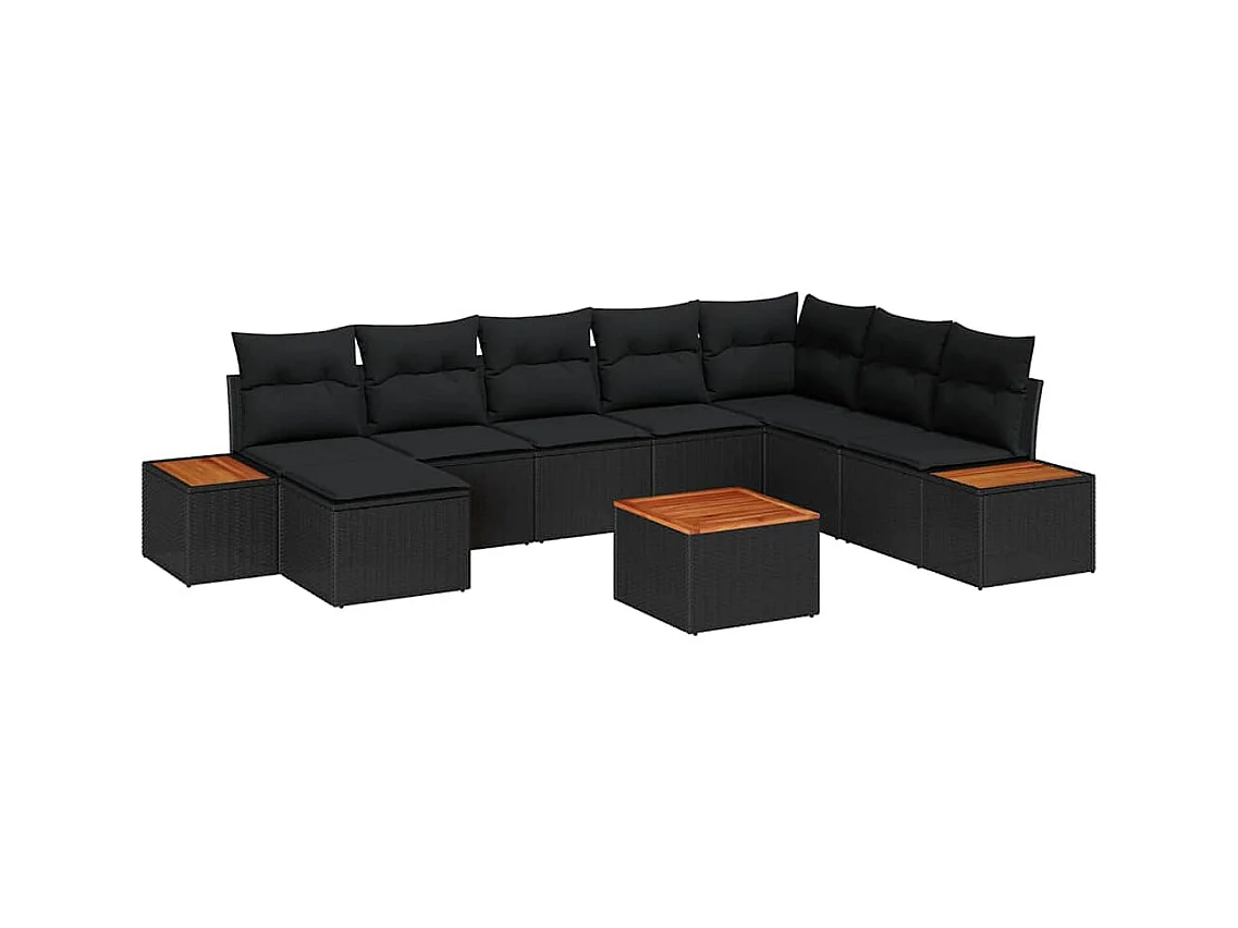 Ensemble de canapé de jardin avec coussin 9 pcs Noir Poly rotin