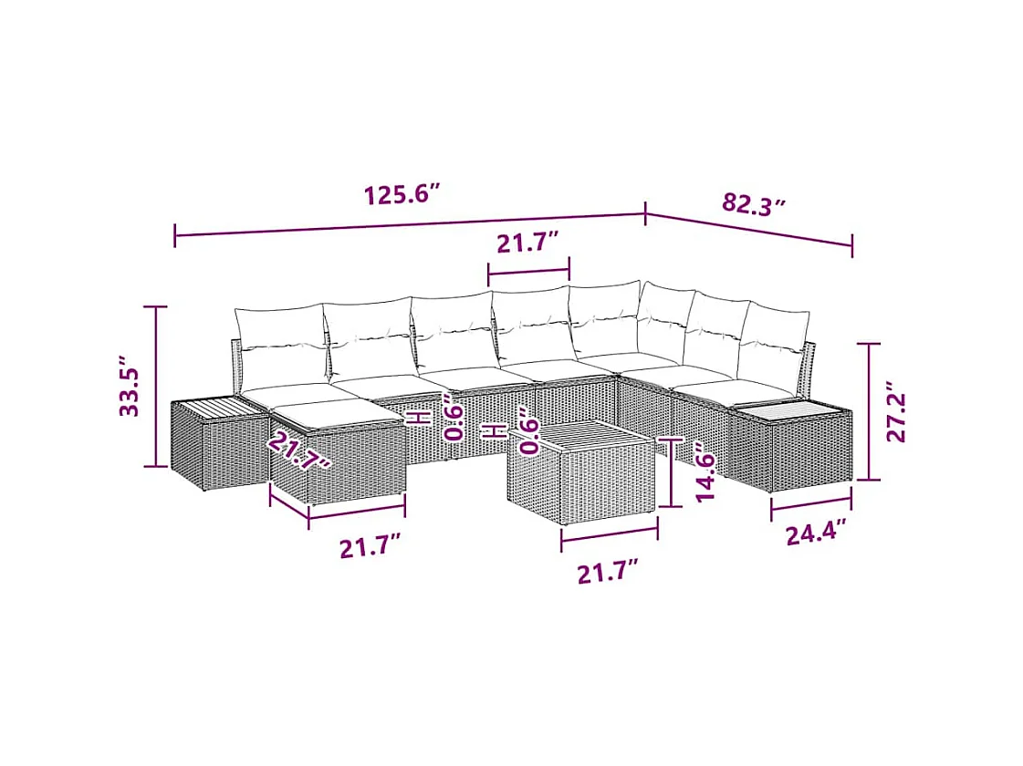Ensemble de canapé de jardin avec coussin 9 pcs Noir Poly rotin
