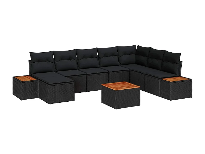 Ensemble de canapé de jardin avec coussin 9 pcs Noir Poly rotin