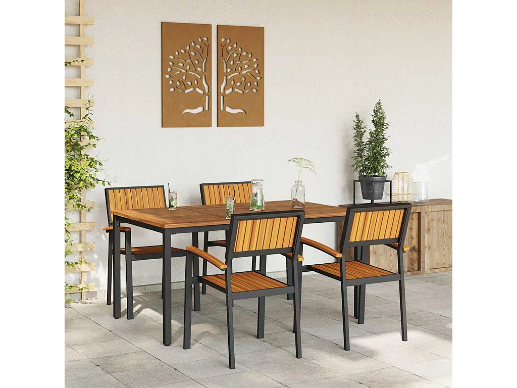Ensemble de salle à manger pour jardin 5 pcs Noir et marron