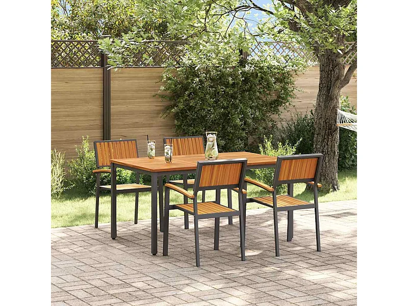 Ensemble de salle à manger pour jardin 5 pcs Noir et marron