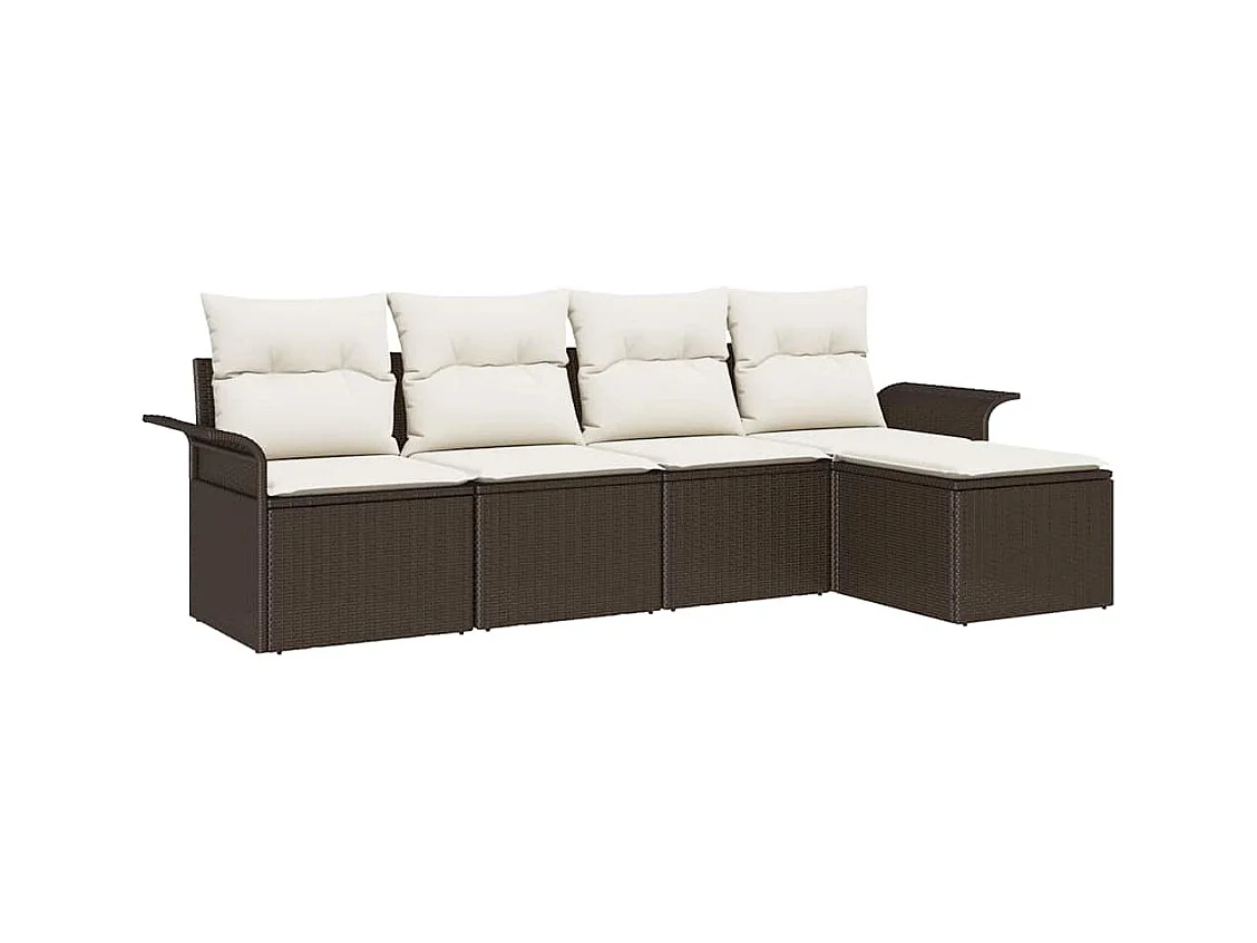 Ensemble de canapé de jardin 5 pcs Marron Poly rotin