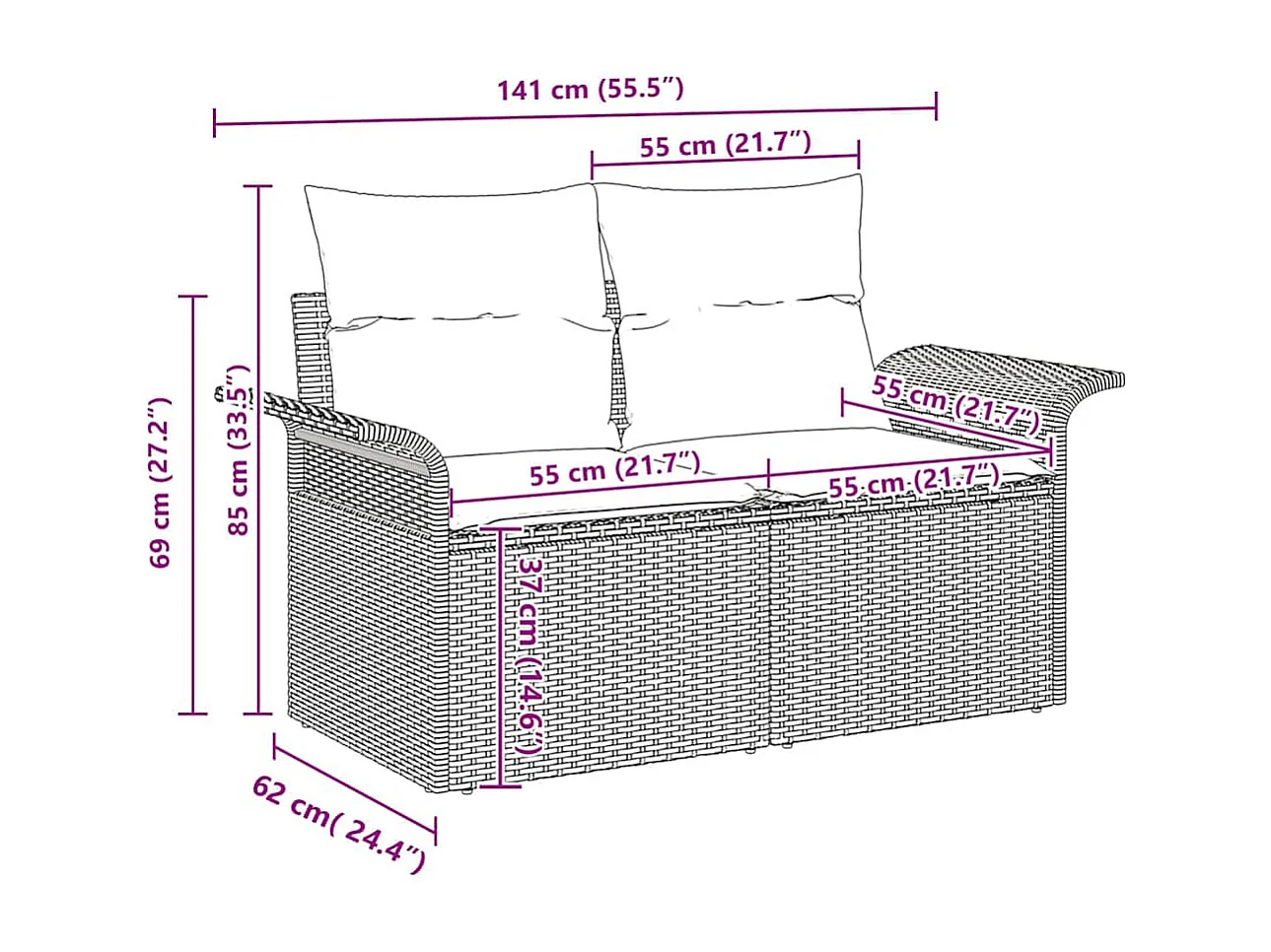 Ensemble de canapé de jardin 5 pcs Marron Poly rotin