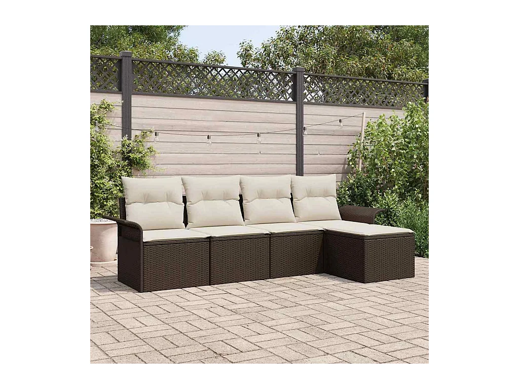 Ensemble de canapé de jardin 5 pcs Marron Poly rotin