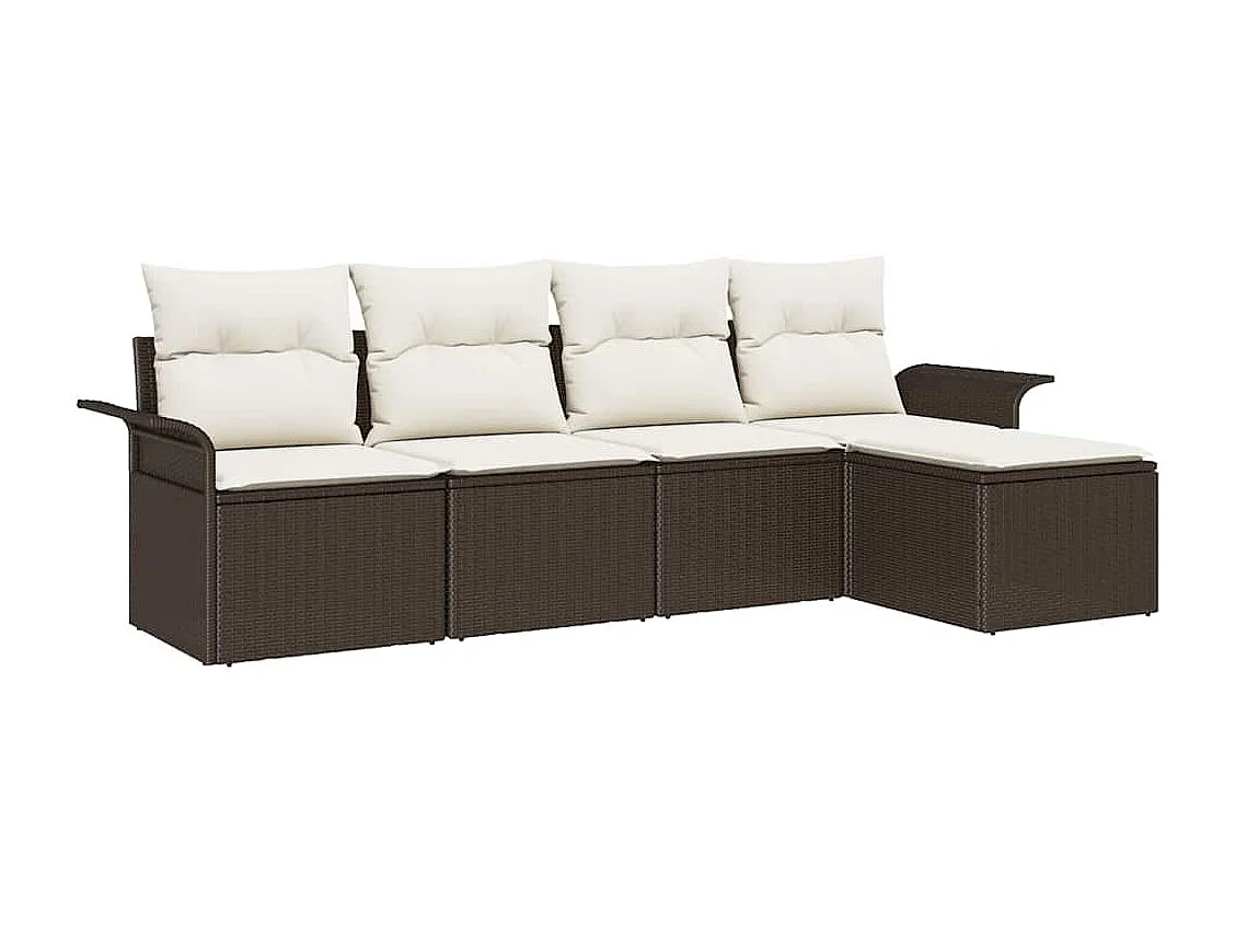 Canapé d’extérieur avec coussin 5 pcs Marron polyrotin
