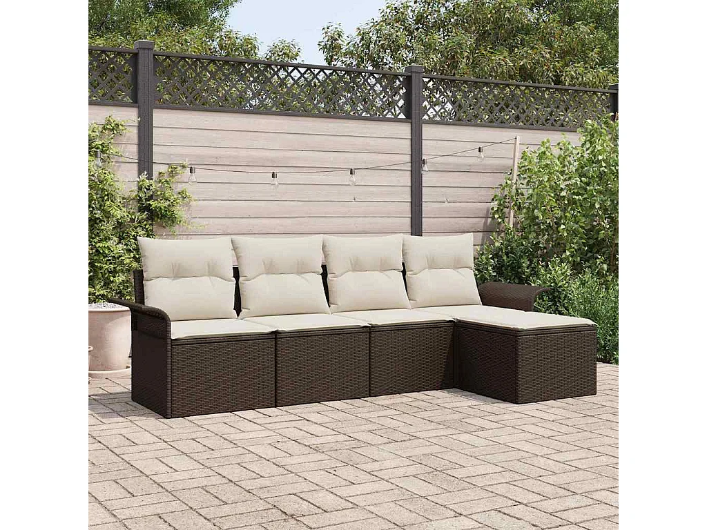 Outdoor-Sofa mit Kissen 5 pcs Braun Poly-Rattan