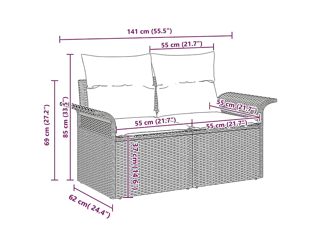 Outdoor-Sofa mit Kissen 5 pcs Braun Poly-Rattan