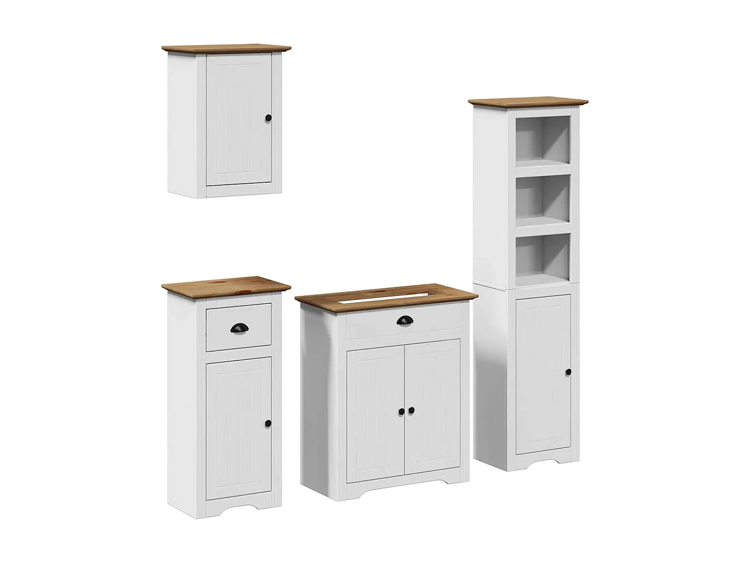 4 pcs conjunto de móveis WC BODO pinho maciço branco castanho