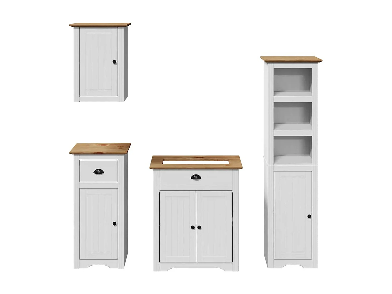 4 pcs conjunto de móveis WC BODO pinho maciço branco castanho