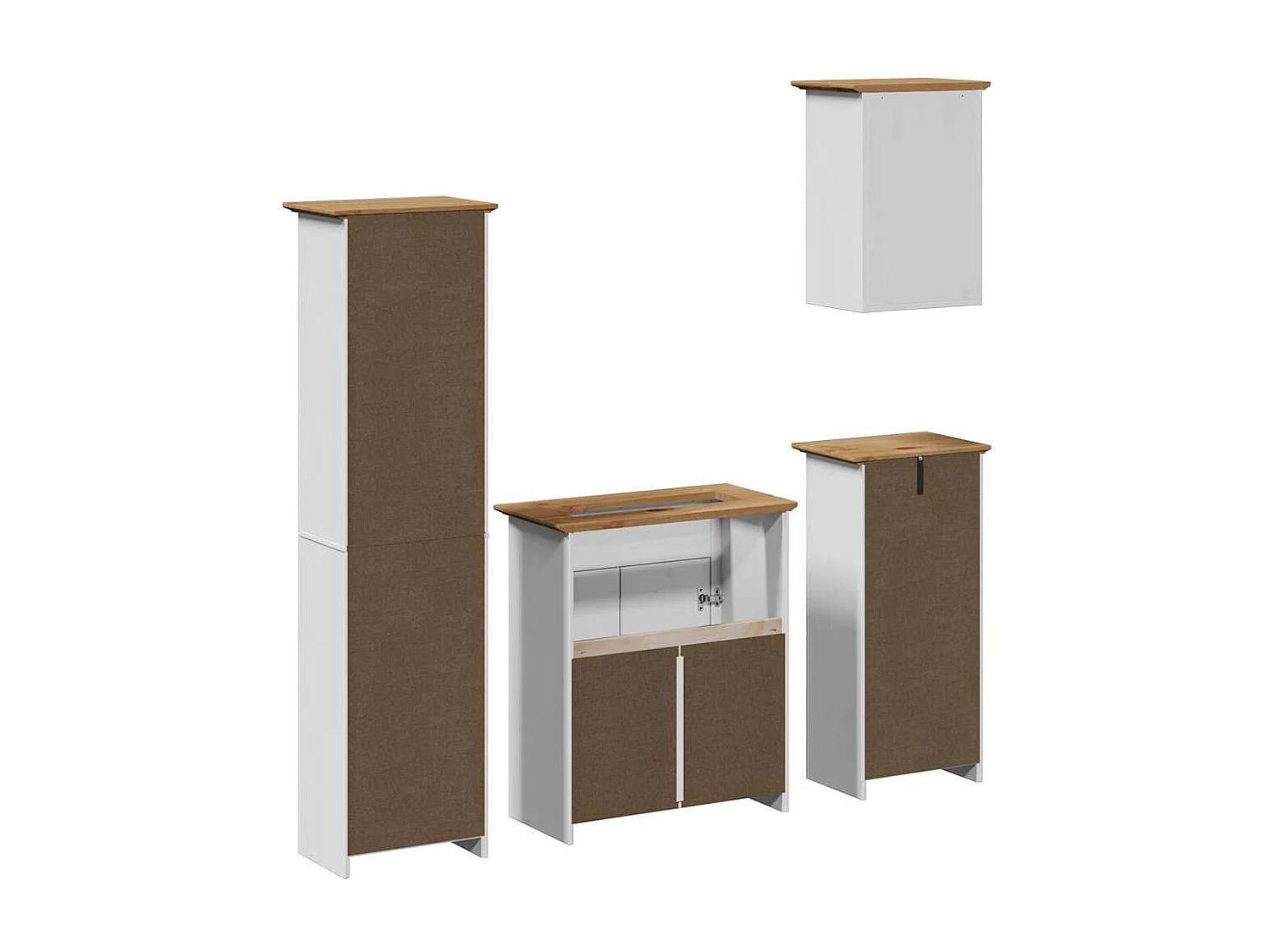 4 pcs conjunto de móveis WC BODO pinho maciço branco castanho