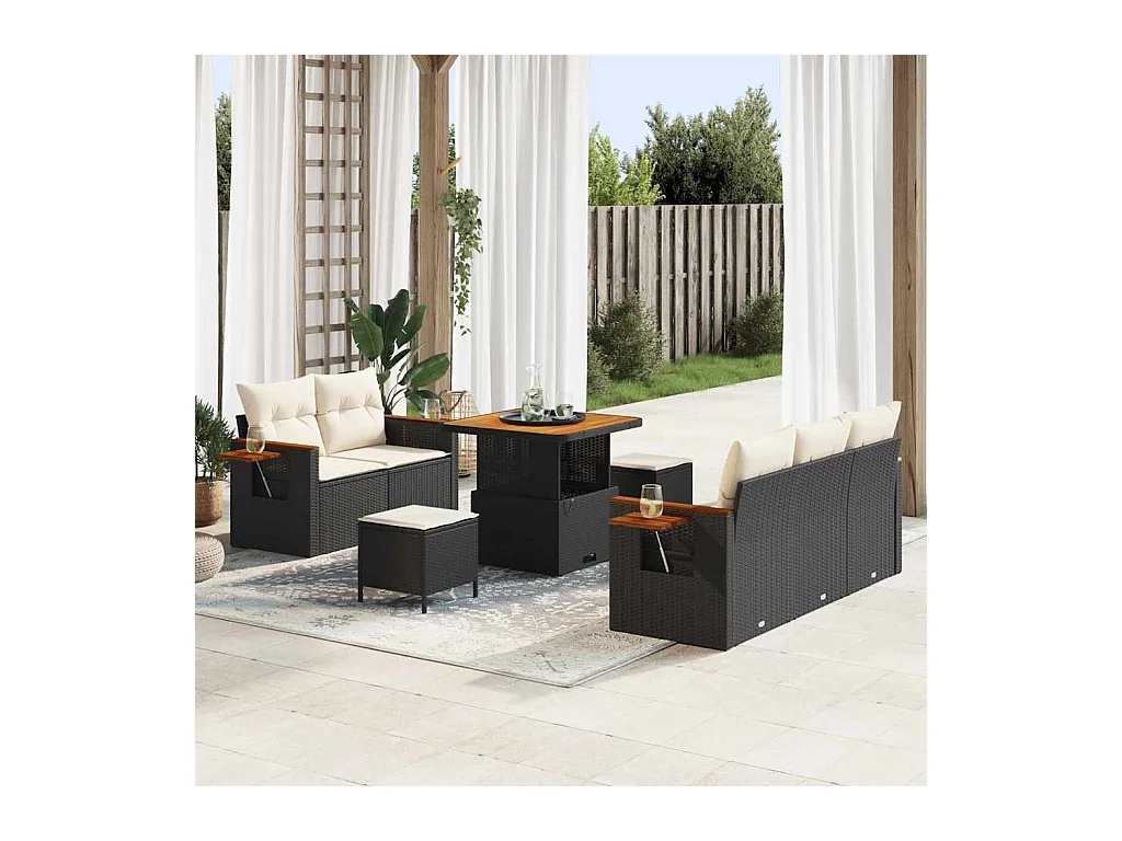 Ensemble de canapé de jardin avec coussin 8 pcs Noir Poly rotin