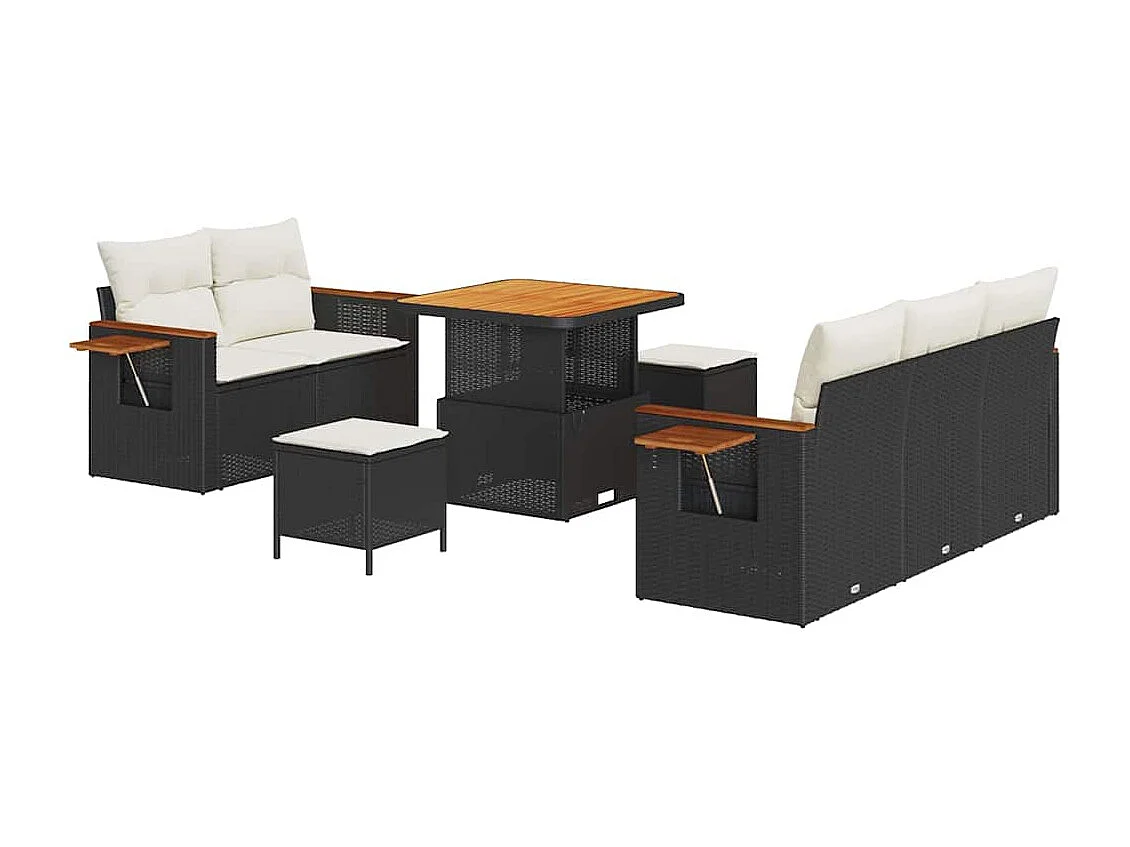 Tuinbankenset met kussen 10 pcs Zwart en Crème poly rattan