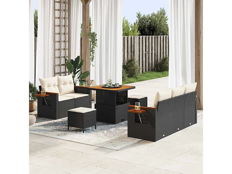 Tuinbankenset met kussen 10 pcs Zwart en Crème poly rattan