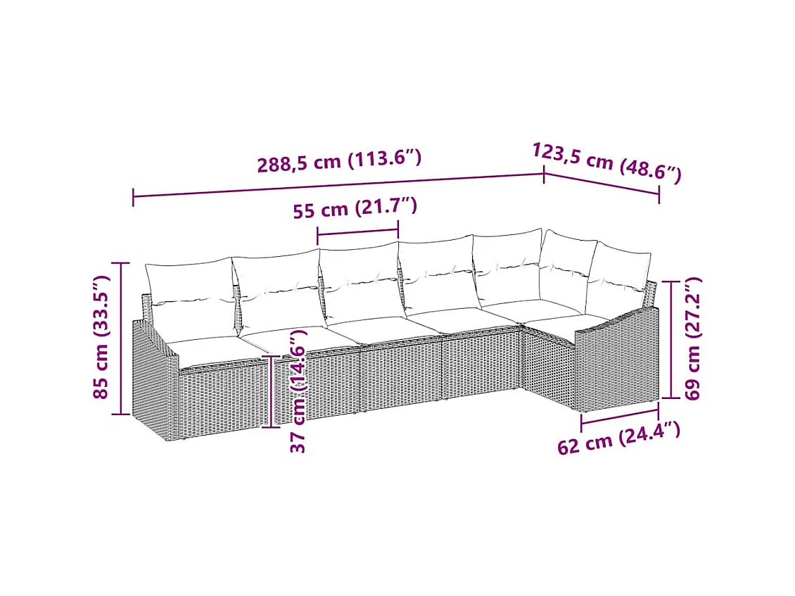 Ensemble de salle à manger pour jardin avec coussin 6 pcs Gris