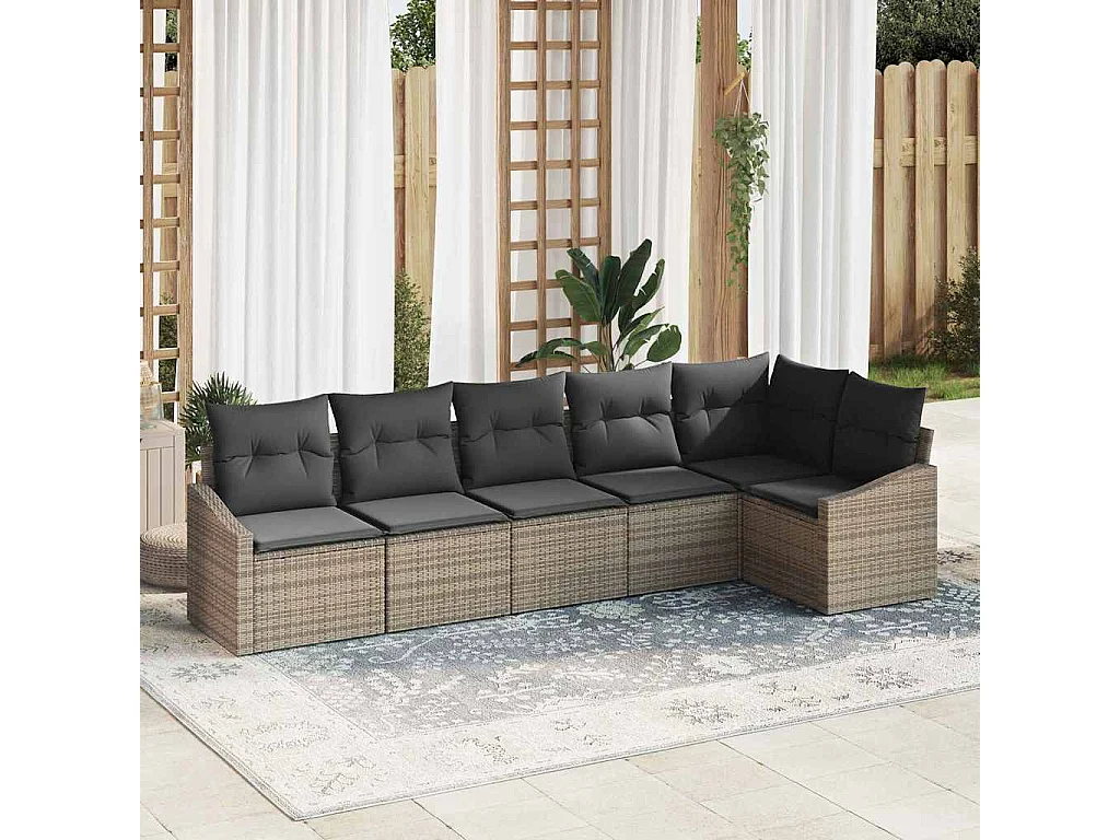 Tuinbankenset met kussen met opslag 6 pcs Grijs poly rattan