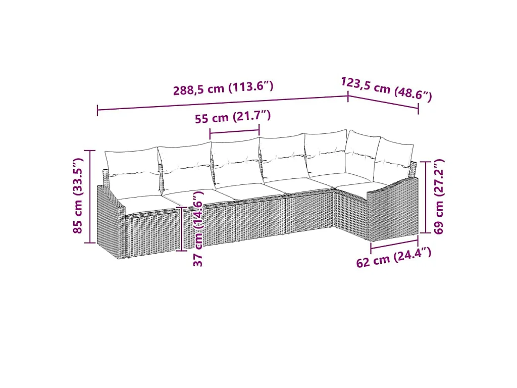 Tuinbankenset met kussen met opslag 6 pcs Grijs poly rattan