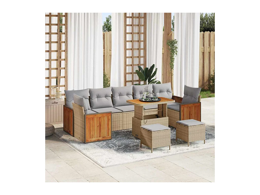 Ensemble de canapé de jardin 10 pcs Beige 90 x 55 x 71 cm