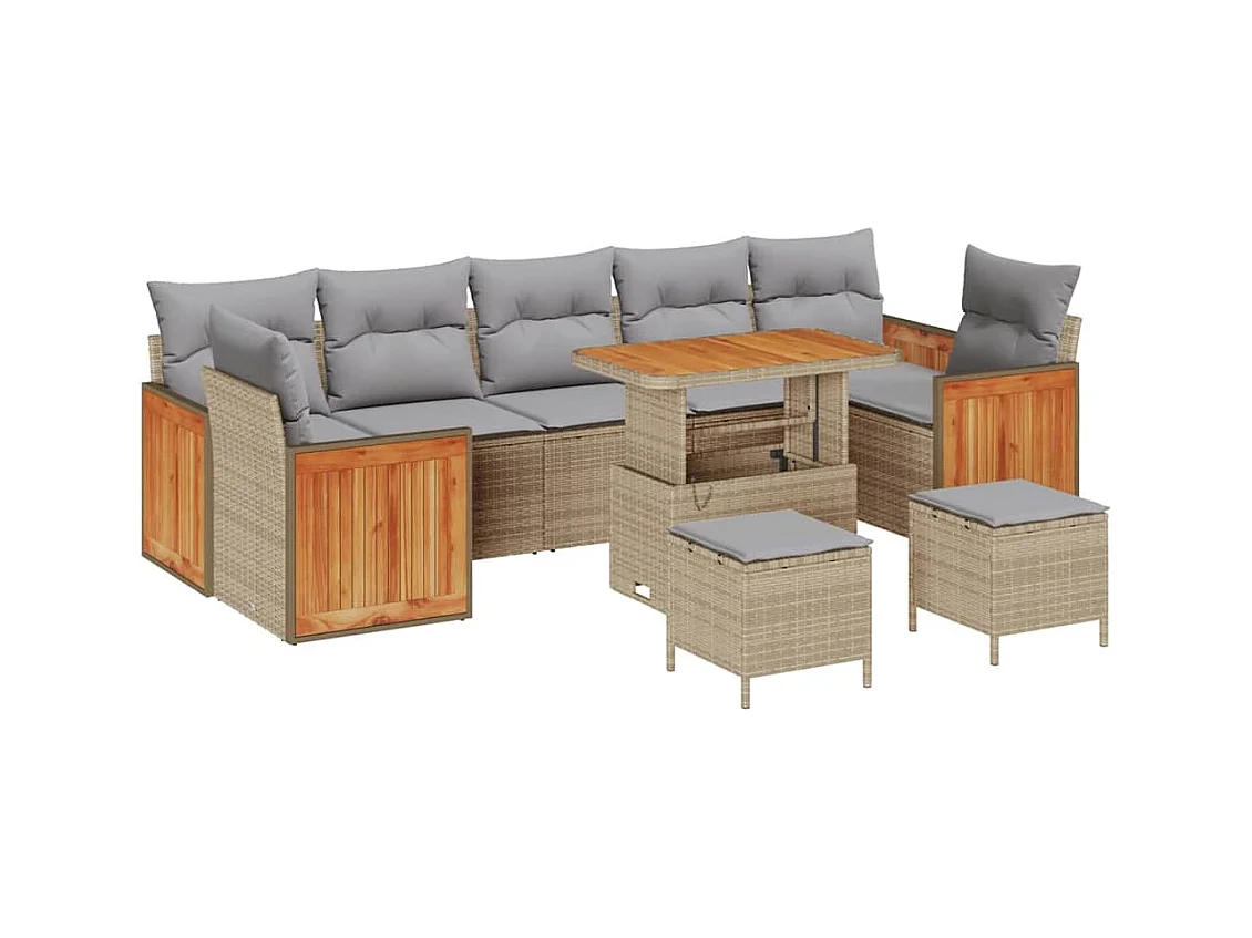 Ensemble de canapé de jardin 10 pcs Beige 90 x 55 x 71 cm