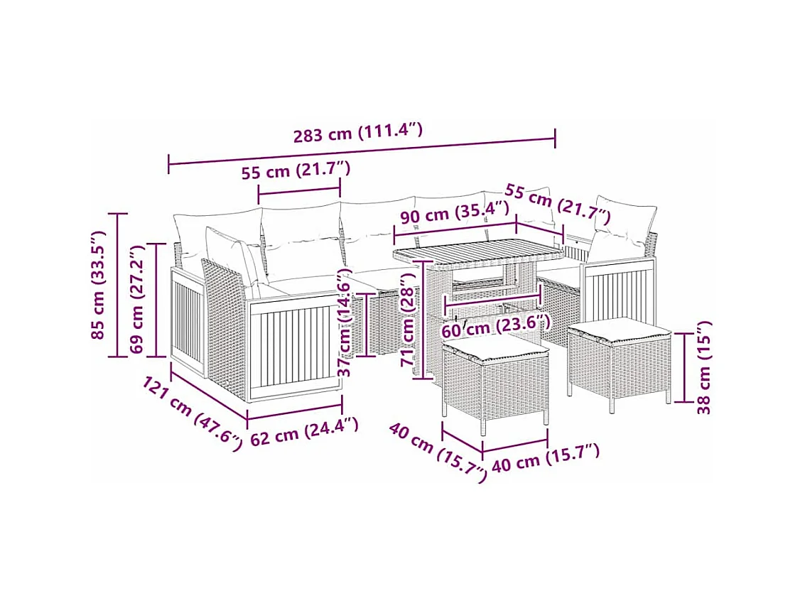 Ensemble de canapé de jardin 10 pcs Beige 90 x 55 x 71 cm
