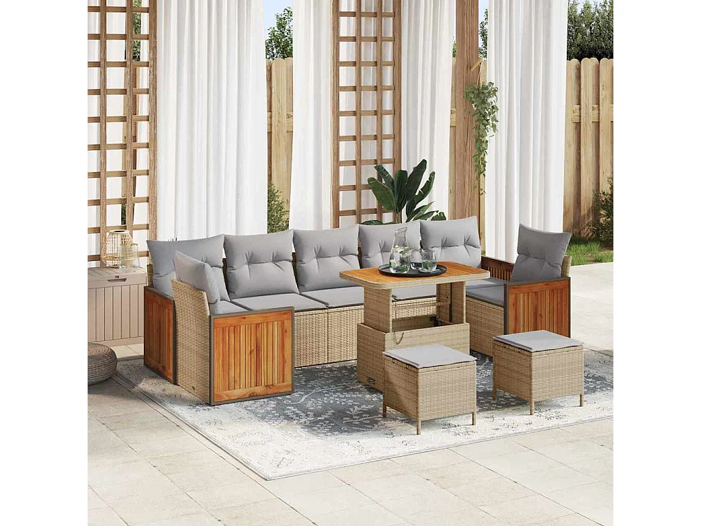 Conjunto de sofás de jardín con cojín 13 pcs Beige y Gris Claro