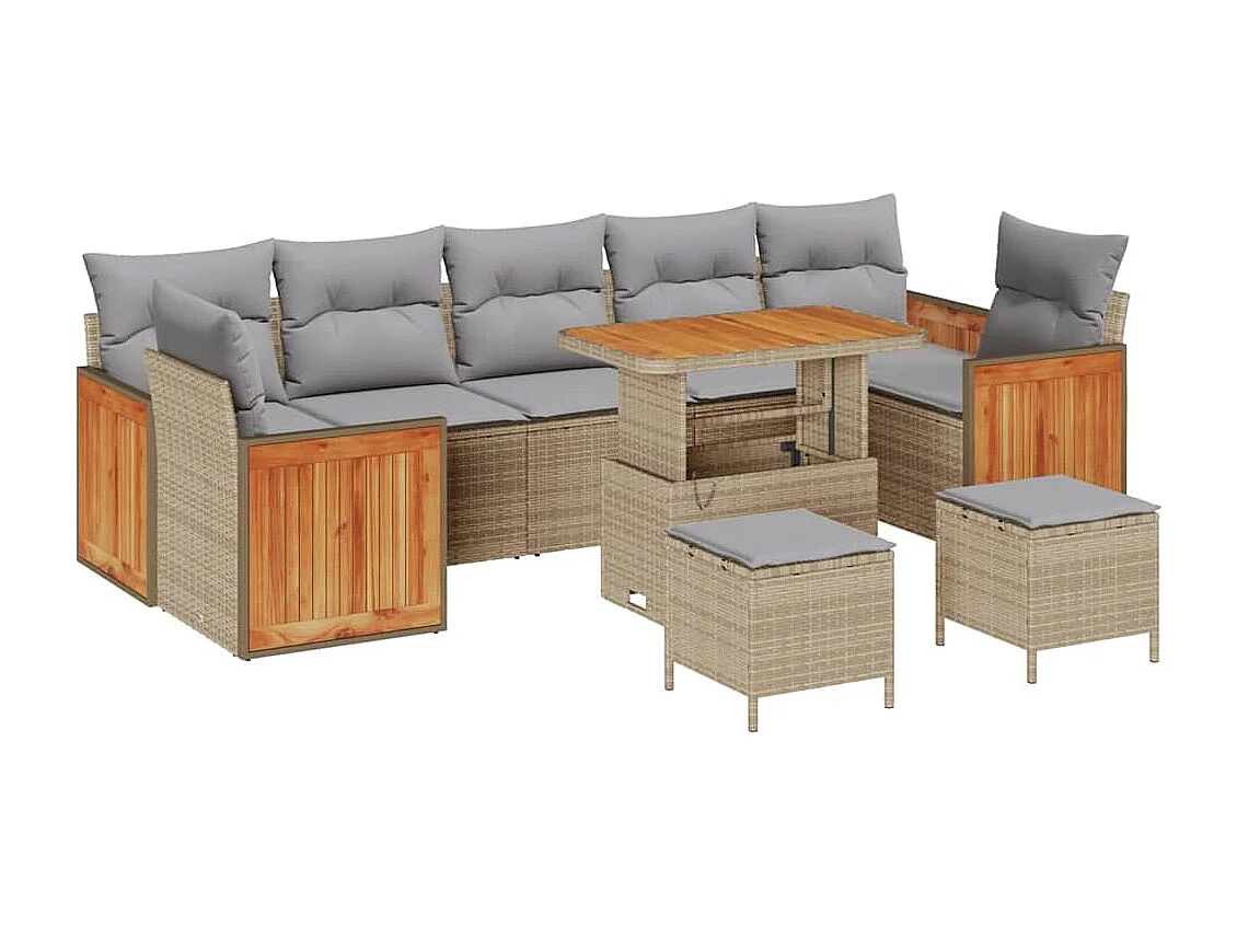 Conjunto de sofás de jardín con cojín 13 pcs Beige y Gris Claro