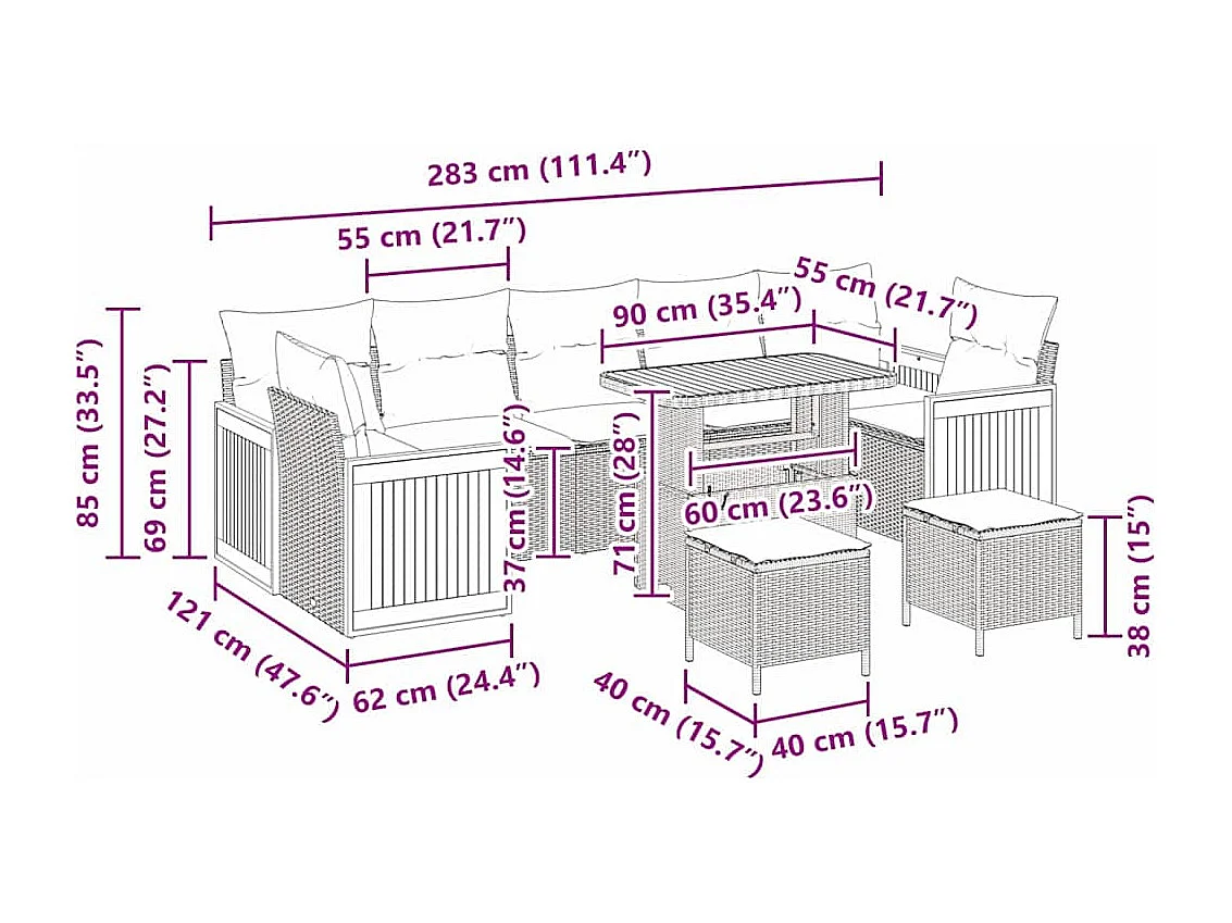 Conjunto de sofás de jardín con cojín 13 pcs Beige y Gris Claro